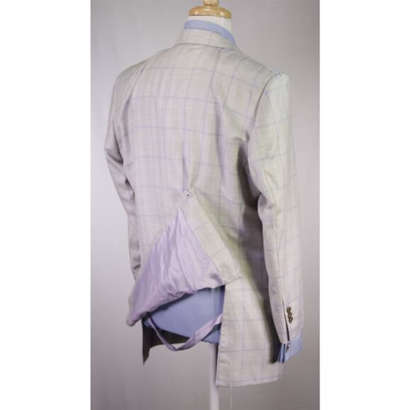 Beaux New York Bespoke Custom Gray Purple Windowpane Wool Linen Silk Blazer 42S - Picture 8 of 11